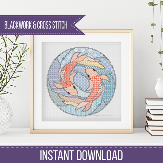 Goldfish Blackwork Pattern by Peppermint Purple