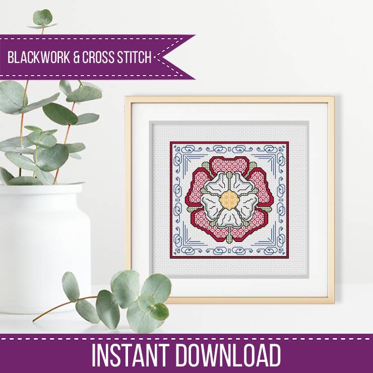 Centre Stage - Tudor Rose Blackwork Pattern by Peppermint Purple