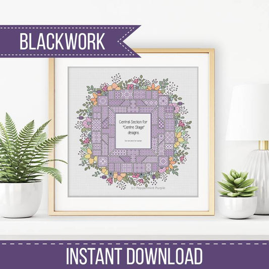 Centre Stage - 2025 Floral Border Blackwork Pattern by Peppermint Purple