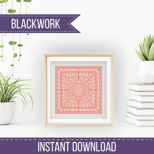 Mini Study In Burnt Orange Blackwork Pattern by Peppermint Purple