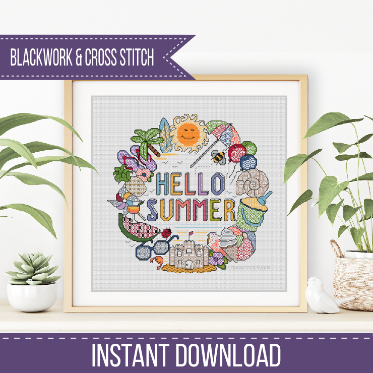 Hello Summer Blackwork Pattern by Peppermint Purple