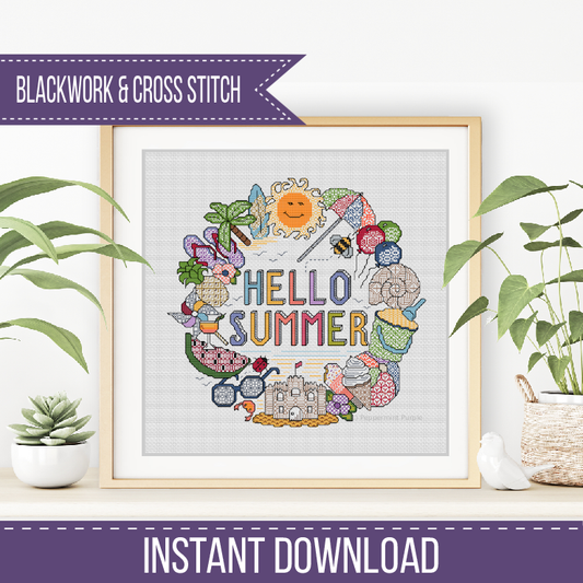 Hello Summer Blackwork Pattern by Peppermint Purple