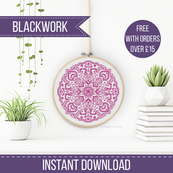 Mandala In Plum Blackwork Pattern by Peppermint Purple