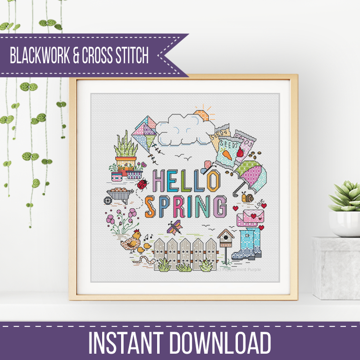 Hello Spring Blackwork Pattern by Peppermint Purple
