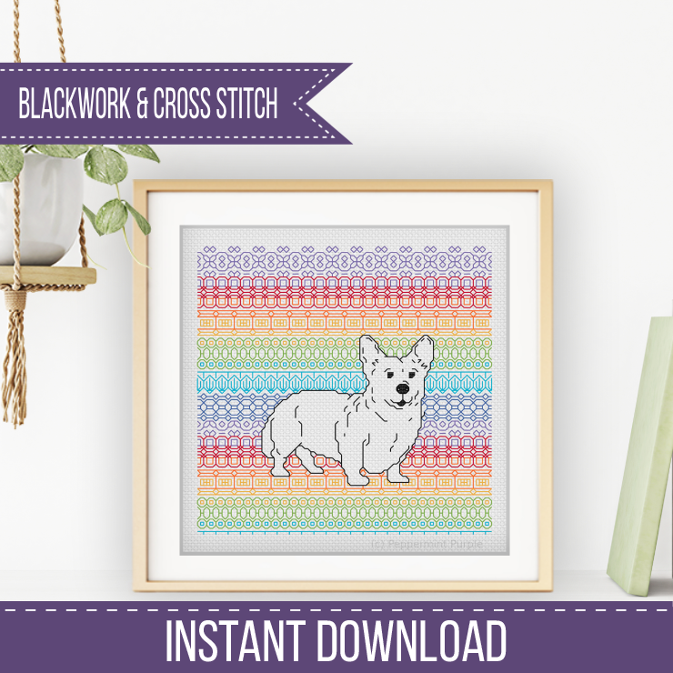 Corgi Blackwork Pattern by Peppermint Purple