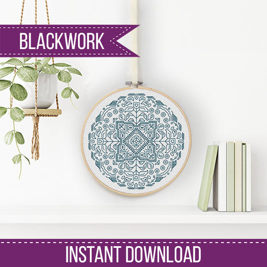 Mandala in Turquoise - Blackwork Patterns & Cross Stitch by Peppermint Purple