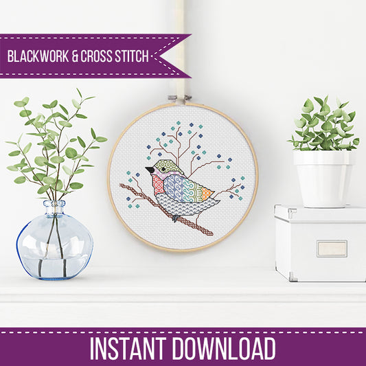 Mini Bird Blackwork - Blackwork Patterns & Cross Stitch by Peppermint Purple