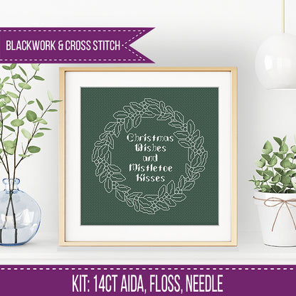 Mistletoe Kisses Blackwork Kit - Blackwork Patterns & Cross Stitch by Peppermint Purple