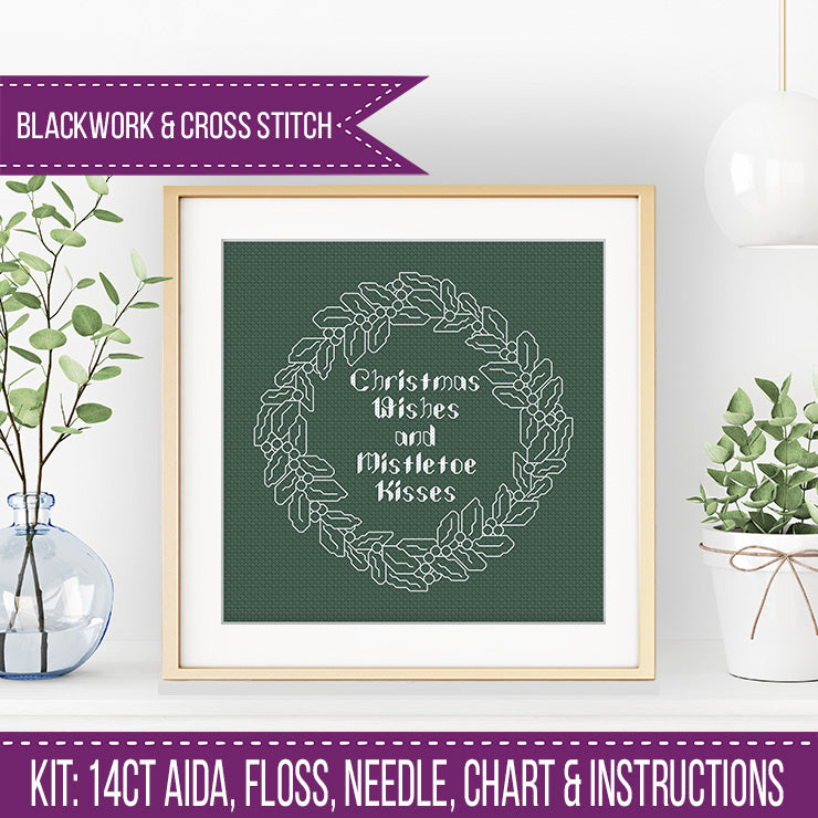 Mistletoe Kisses Blackwork Kit - Blackwork Patterns & Cross Stitch by Peppermint Purple