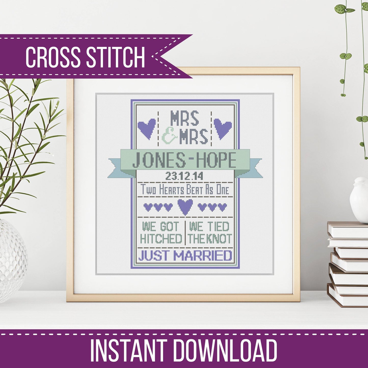 Mrs & Mrs Wedding - Blackwork Patterns & Cross Stitch by Peppermint Purple