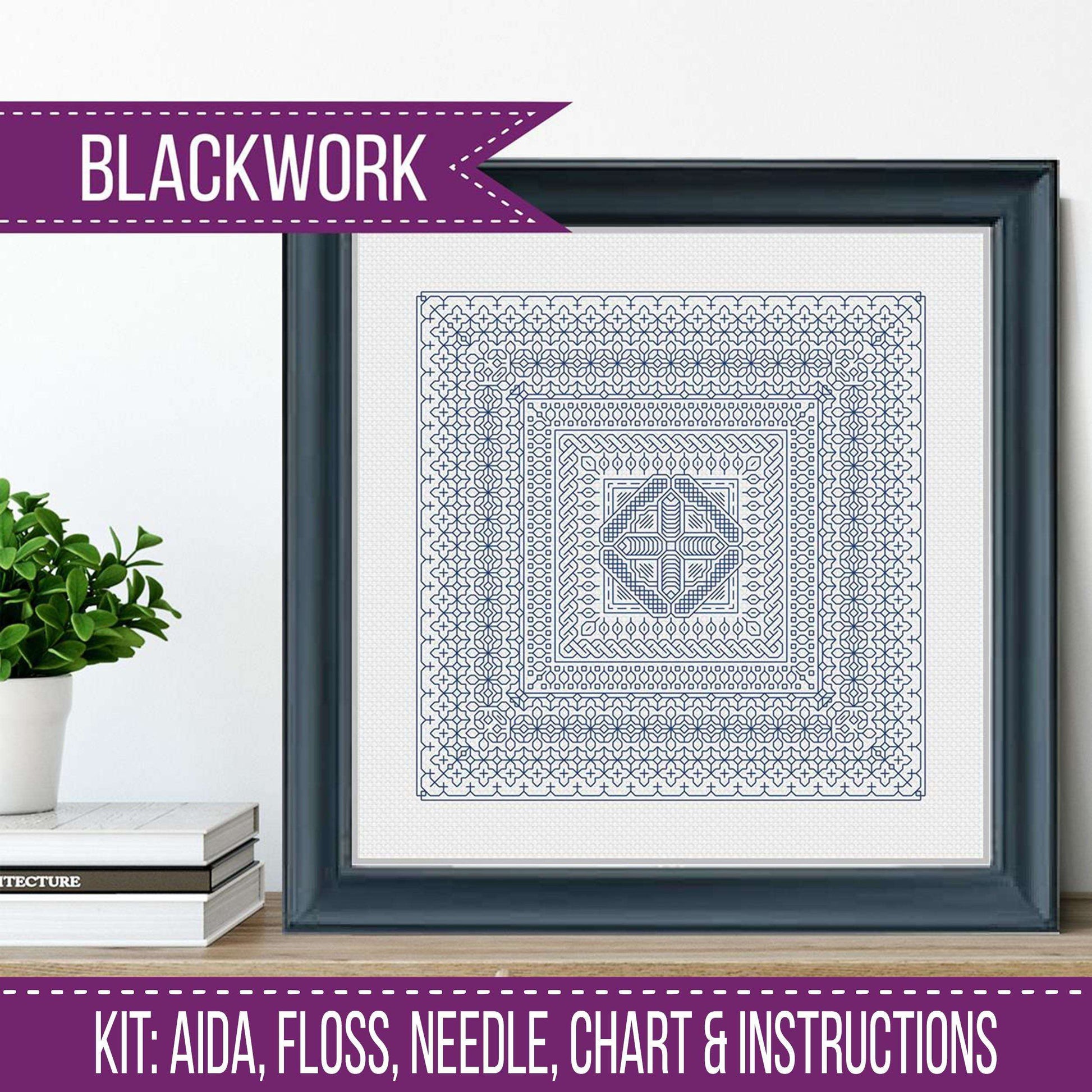 Navy Study In Colour Blackwork Kit - Blackwork Patterns & Cross Stitch by Peppermint Purple