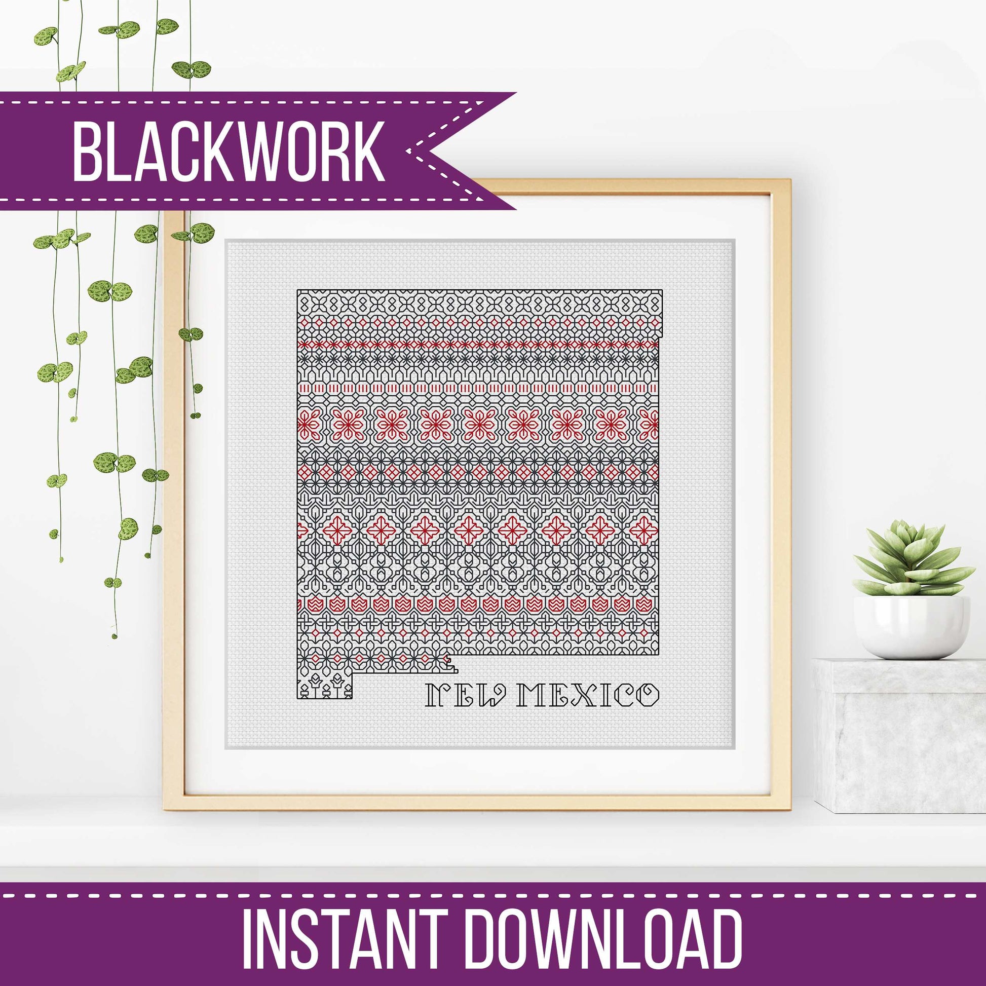 New Mexico - Red & Black - Blackwork Patterns & Cross Stitch by Peppermint Purple