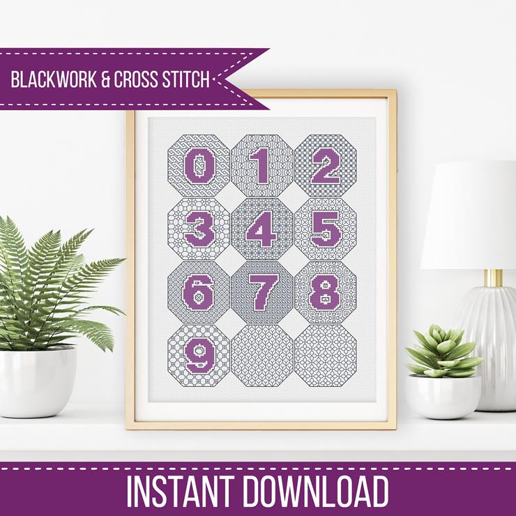 Octagon Design Set - Numbers - Blackwork Patterns & Cross Stitch by Peppermint Purple