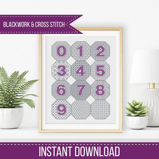 Octagon Design Set - Numbers - Blackwork Patterns & Cross Stitch by Peppermint Purple