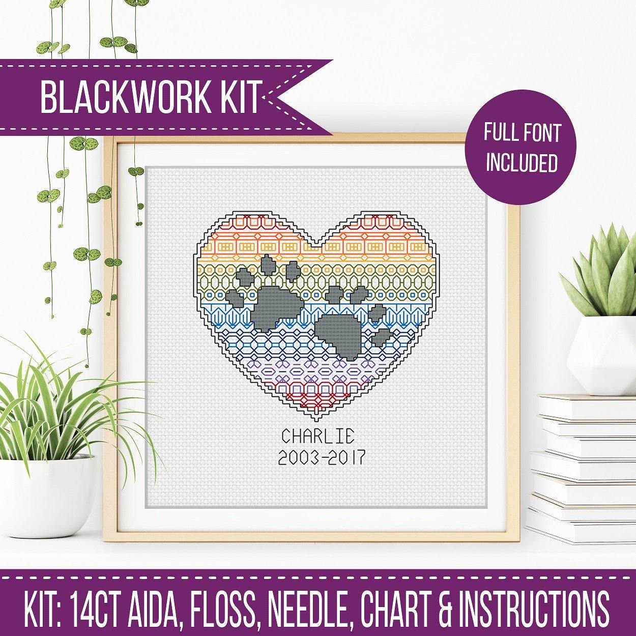 Paws on Your Heart Kit - Blackwork Patterns & Cross Stitch by Peppermint Purple