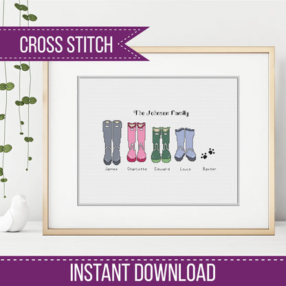 Personalised Welly Family DIY - Blackwork Patterns & Cross Stitch by Peppermint Purple