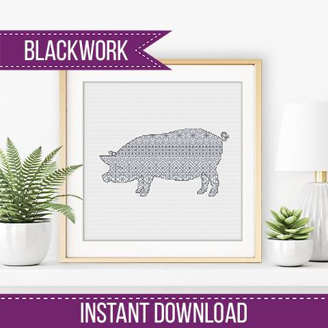 Pig Blackwork - Blackwork Patterns & Cross Stitch by Peppermint Purple
