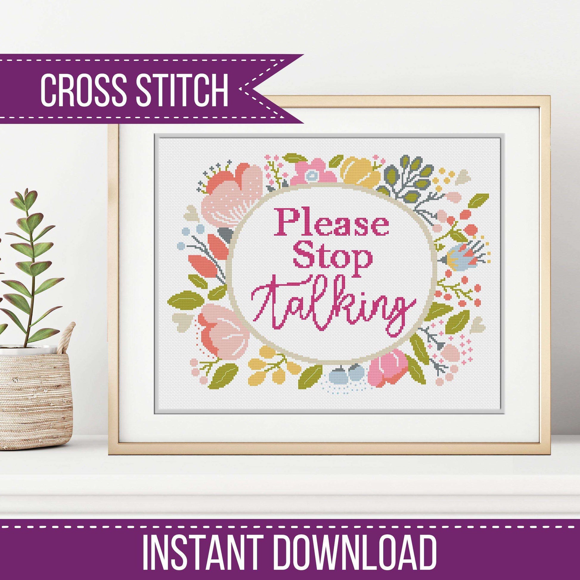 Please Stop Talking - Blackwork Patterns & Cross Stitch by Peppermint Purple