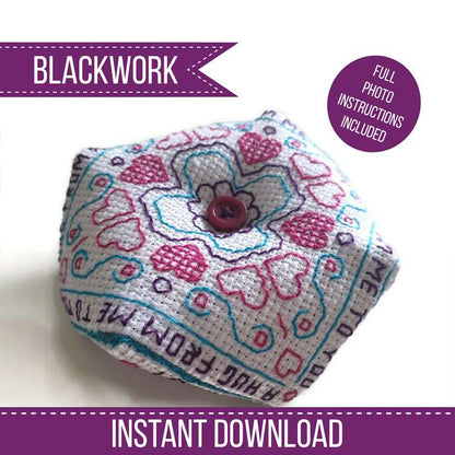 Pocket Hug Biscornu - Blackwork Patterns & Cross Stitch by Peppermint Purple