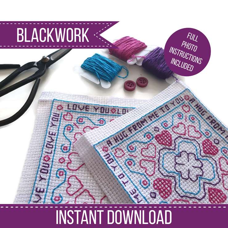 Pocket Hug Biscornu - Blackwork Patterns & Cross Stitch by Peppermint Purple