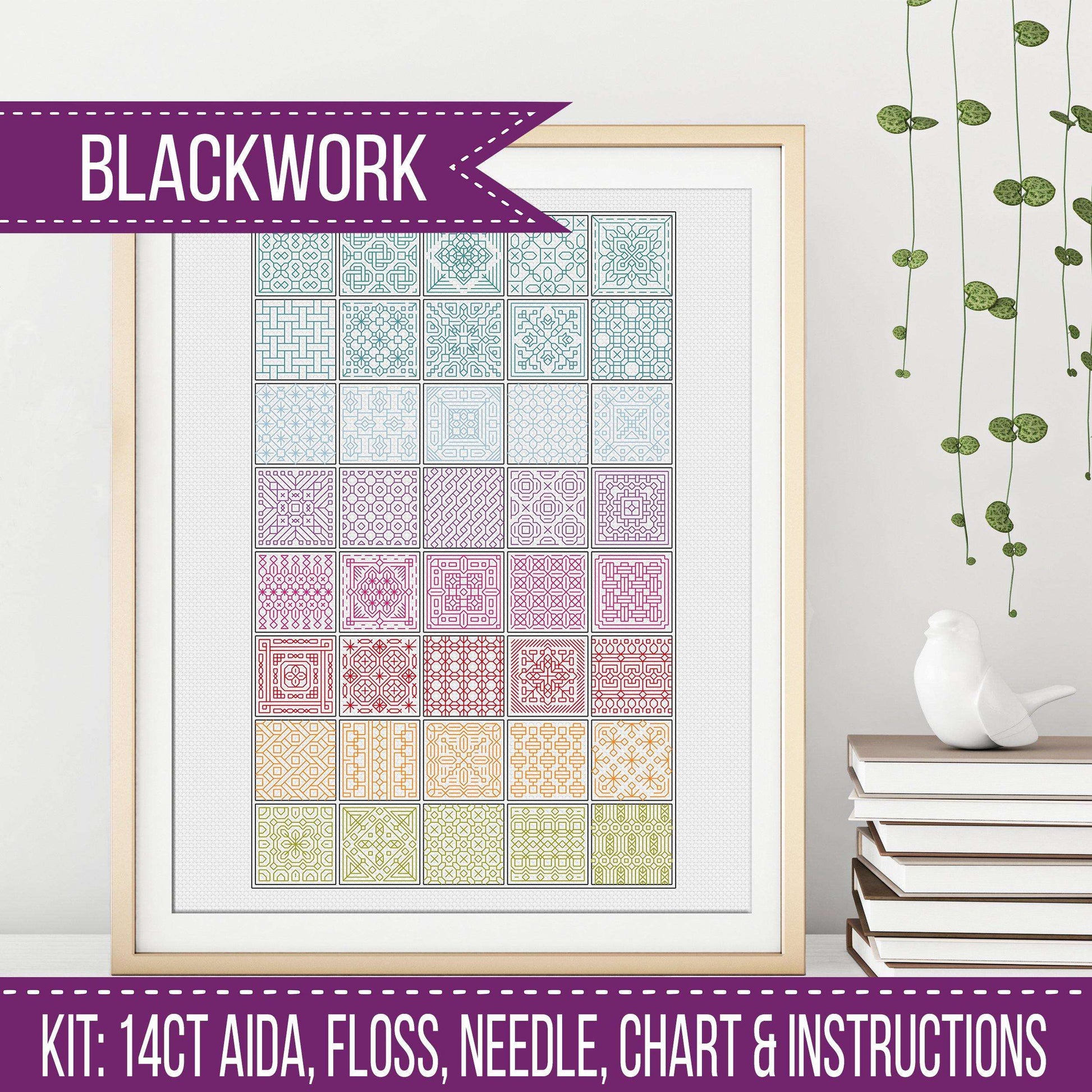 Rainbow Blackwork Kit - Blackwork Patterns & Cross Stitch by Peppermint Purple