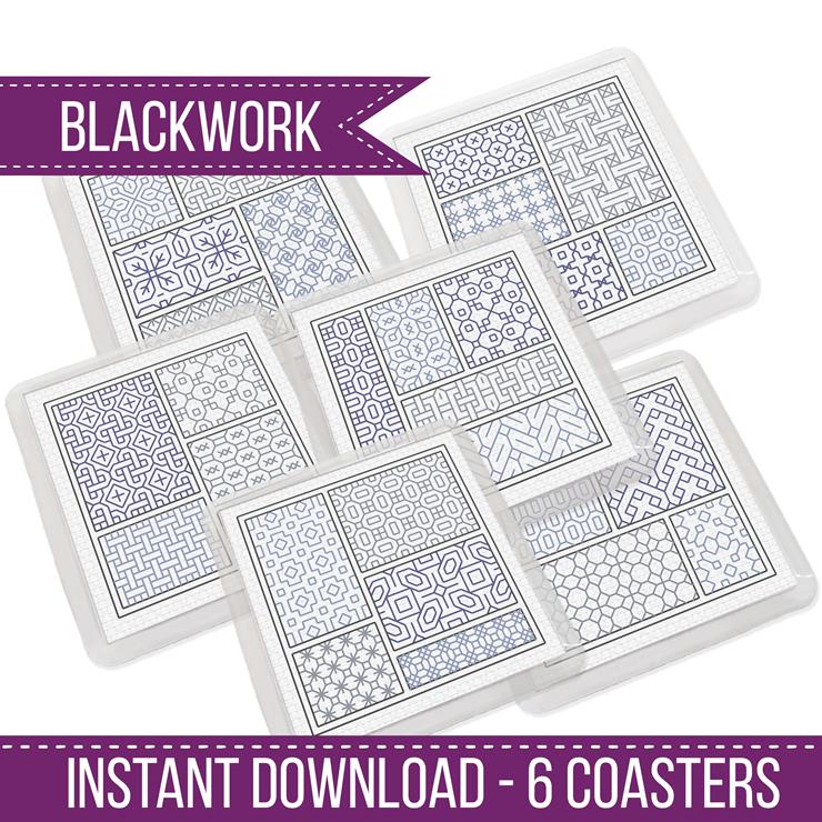 Rainy Day Coasters - Blackwork Patterns & Cross Stitch by Peppermint Purple