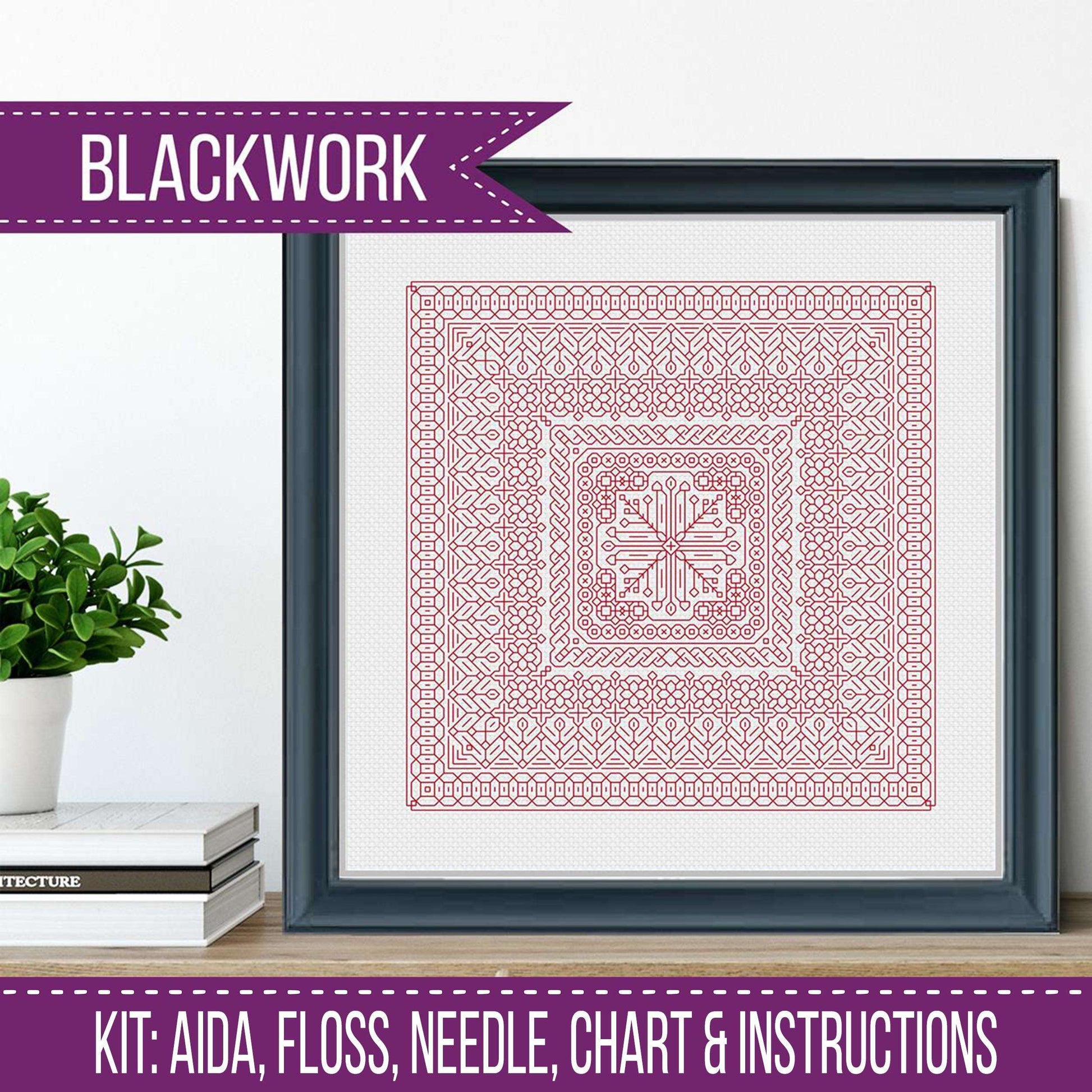 Red Study In Colour Blackwork Kit - Blackwork Patterns & Cross Stitch by Peppermint Purple