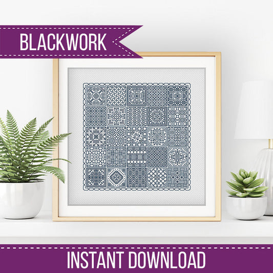Relax in Antique Blue Blackwork - Blackwork Patterns & Cross Stitch by Peppermint Purple