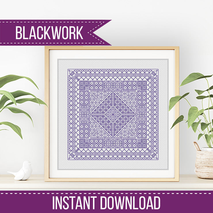 Relax in Blue Violet Blackwork - Blackwork Patterns & Cross Stitch by Peppermint Purple