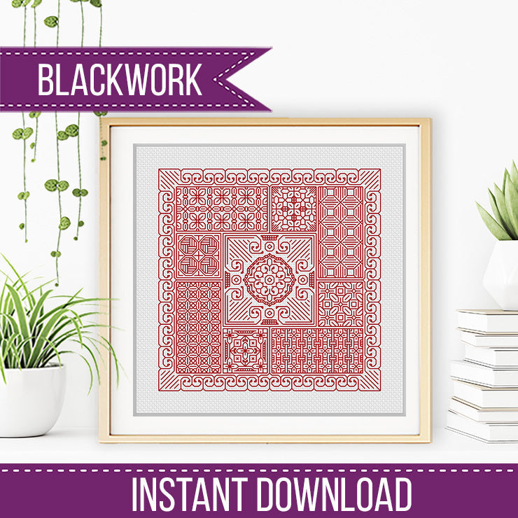 Relax in Coral Red Blackwork - Blackwork Patterns & Cross Stitch by Peppermint Purple