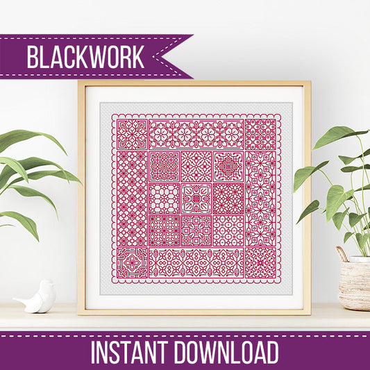 Relax in Cranberry Blackwork - Blackwork Patterns & Cross Stitch by Peppermint Purple