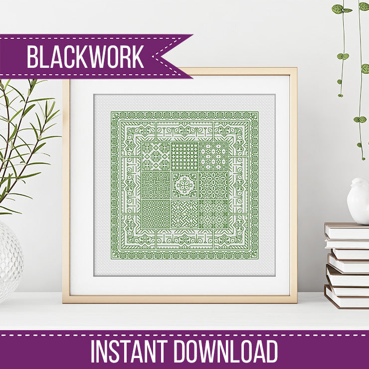 Relax in Parrot Green Blackwork - Blackwork Patterns & Cross Stitch by Peppermint Purple