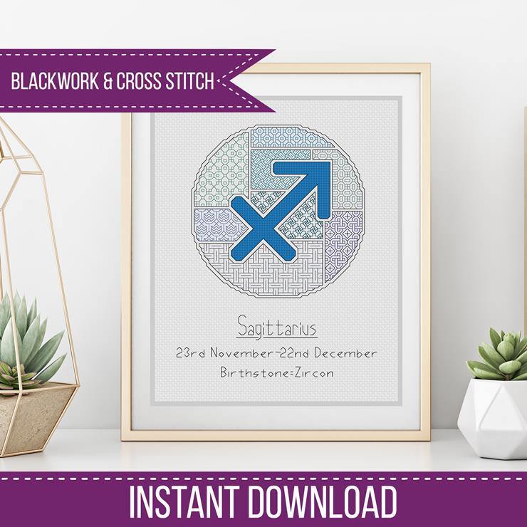 Sagittarius Blackwork - Blackwork Patterns & Cross Stitch by Peppermint Purple