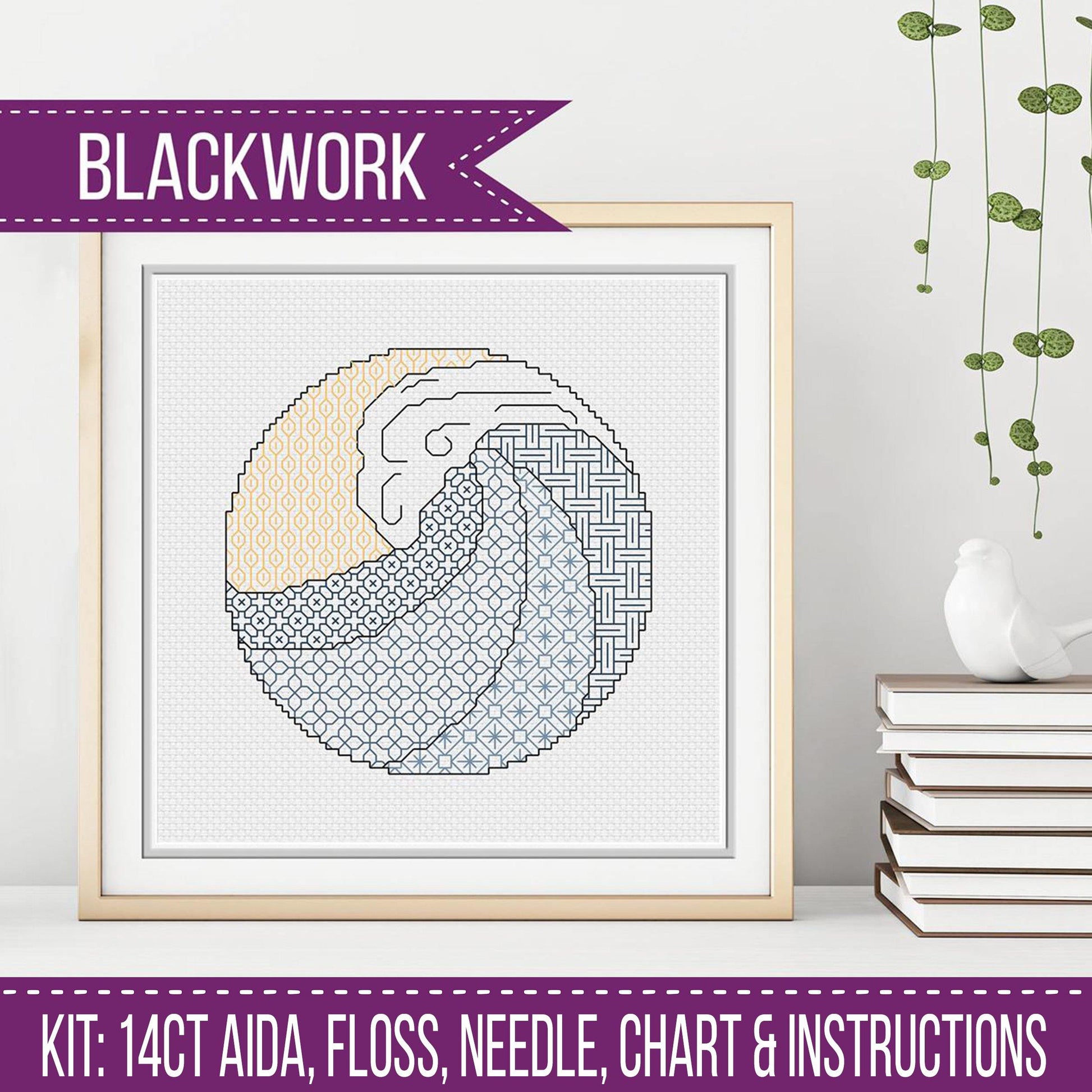 Seafoam Blackwork Kit - Blackwork Patterns & Cross Stitch by Peppermint Purple