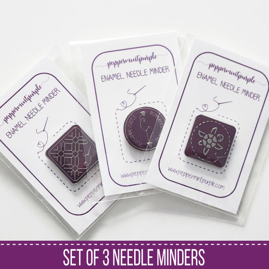 Set of 3 Needle Minders - Blackwork Patterns & Cross Stitch by Peppermint Purple