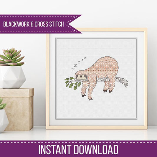 Sloth Blackwork - Blackwork Patterns & Cross Stitch by Peppermint Purple