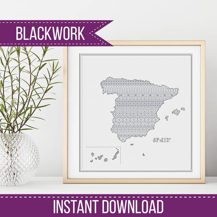 Spain Blackwork Pattern - Blackwork Patterns & Cross Stitch by Peppermint Purple