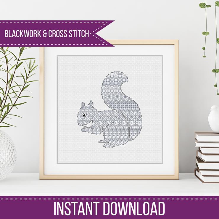 Squirrel Blackwork - Blackwork Patterns & Cross Stitch by Peppermint Purple