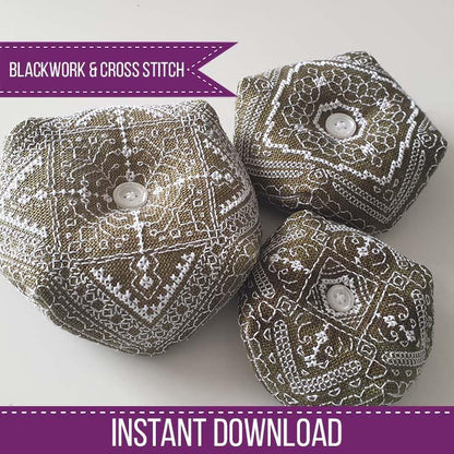 Stackable Tree Biscornu Set - Blackwork Patterns & Cross Stitch by Peppermint Purple
