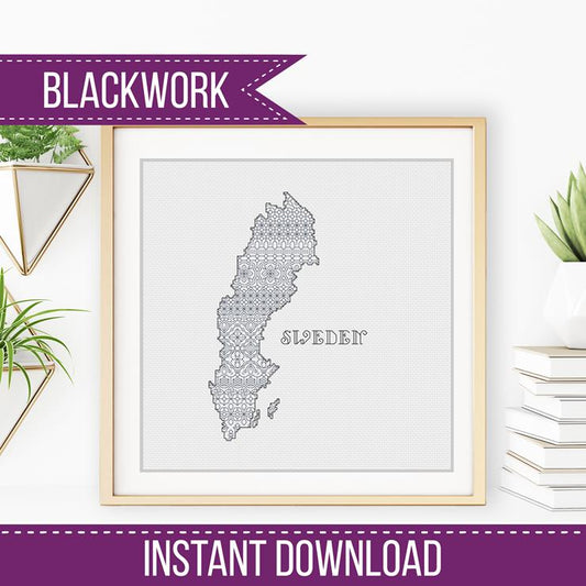 Sweden Blackwork Pattern - Blackwork Patterns & Cross Stitch by Peppermint Purple