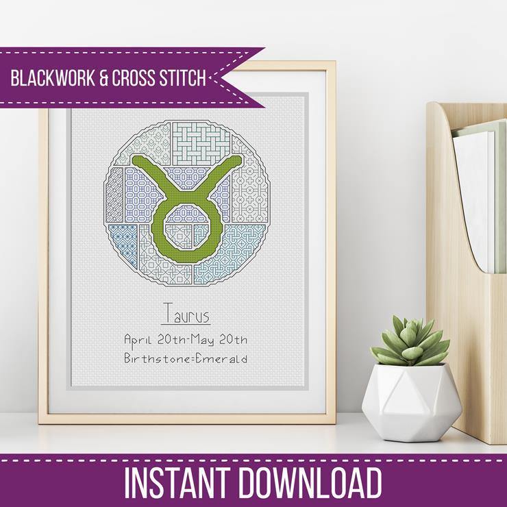 Taurus Blackwork - Blackwork Patterns & Cross Stitch by Peppermint Purple