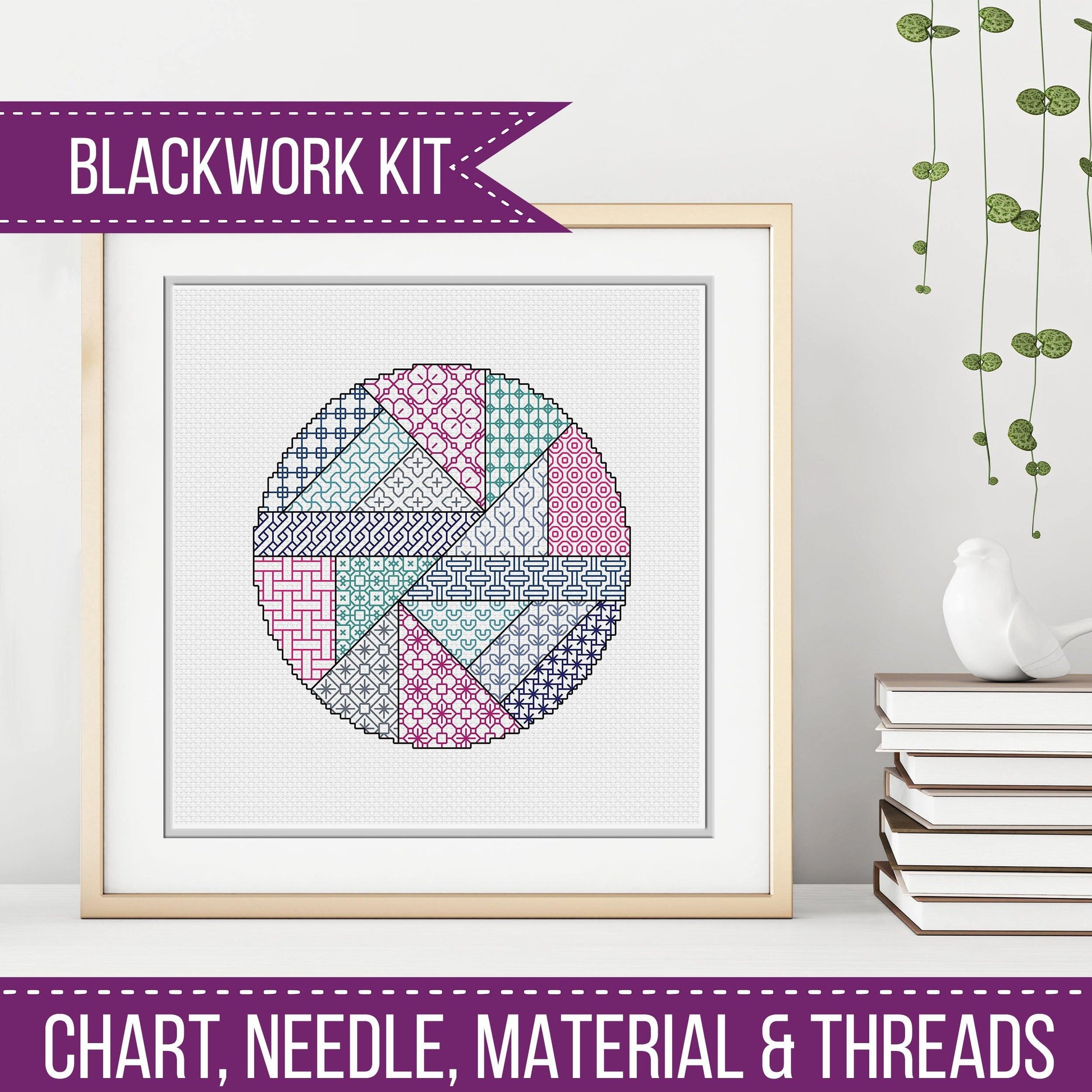 The Circle Blackwork Kit - Blackwork Patterns & Cross Stitch by Peppermint Purple