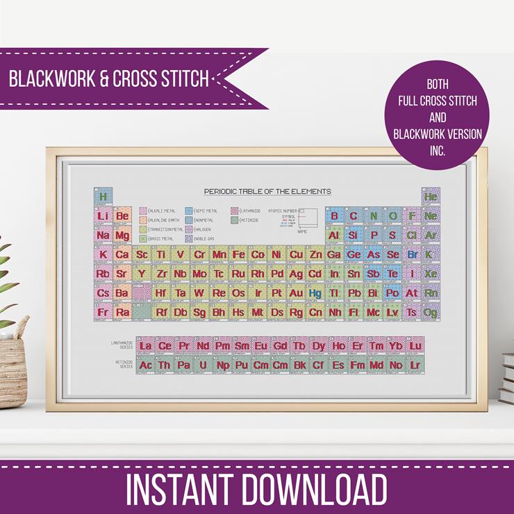 The Periodic Table Blackwork & Cross Stitch Chart - Blackwork Patterns & Cross Stitch by Peppermint Purple