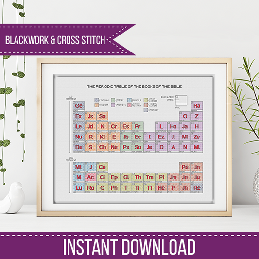 The Periodic Table of The Books of the Bible - Blackwork Patterns & Cross Stitch by Peppermint Purple