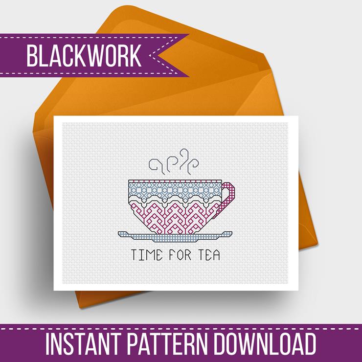Time For Tea Blackwork - Blackwork Patterns & Cross Stitch by Peppermint Purple
