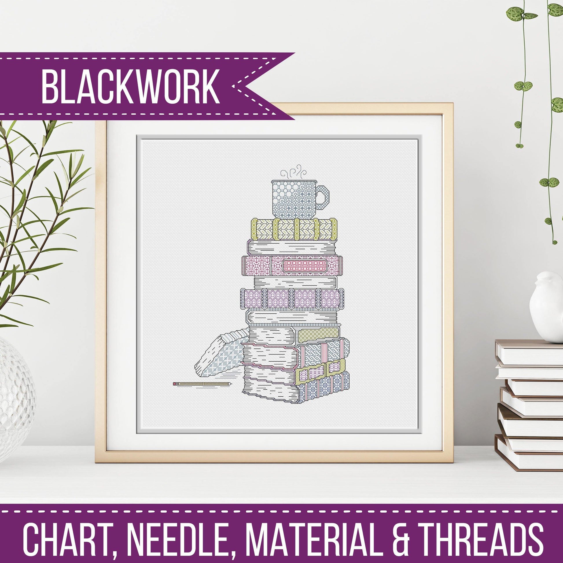 Time To Relax - Blackwork Books Kit - Blackwork Patterns & Cross Stitch by Peppermint Purple