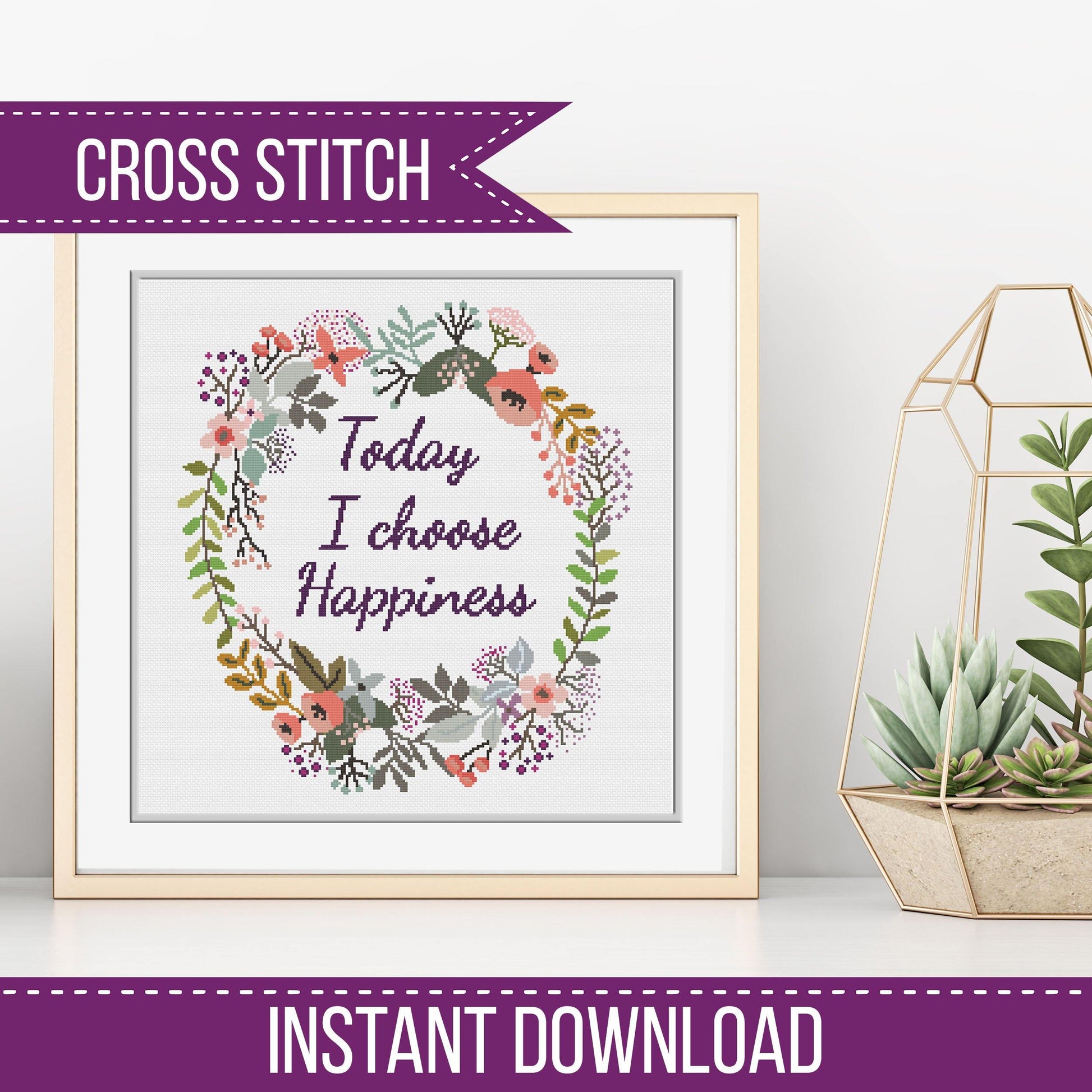 Today I Choose Happiness - Blackwork Patterns & Cross Stitch by Peppermint Purple