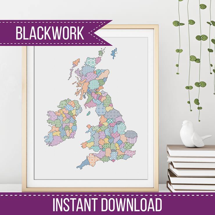 UK & Eire Counties Blackwork - Blackwork Patterns & Cross Stitch by Peppermint Purple