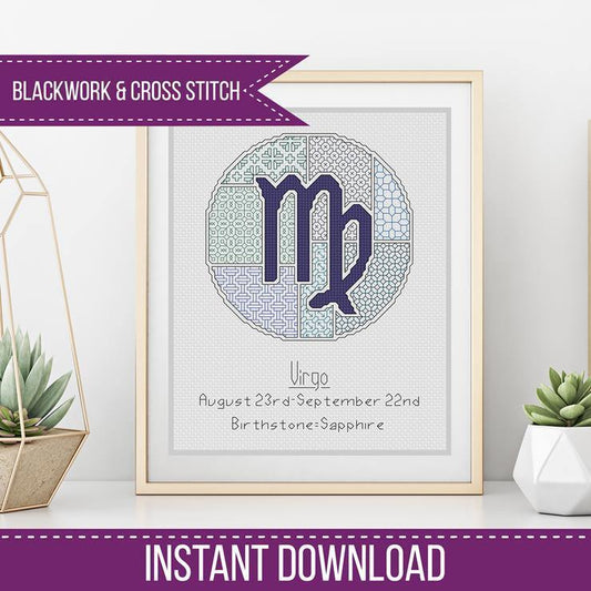 Virgo Blackwork - Blackwork Patterns & Cross Stitch by Peppermint Purple