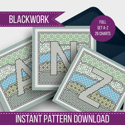 Wave Initials - Blackwork Patterns & Cross Stitch by Peppermint Purple